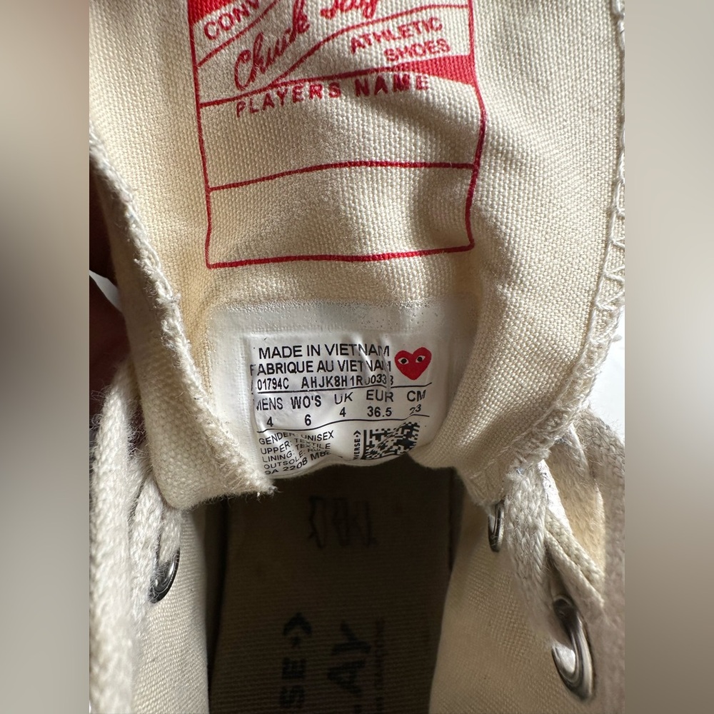 Comme des Garçons PLAY x Converse Chuck 70 High Tops Women’s US 6 Red Sole - Picture 9 of 10